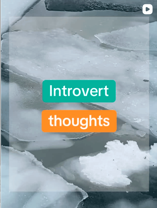 Text "Introvert thoughts"on a water and ice background representing how introverts are perceived (calm or cold)