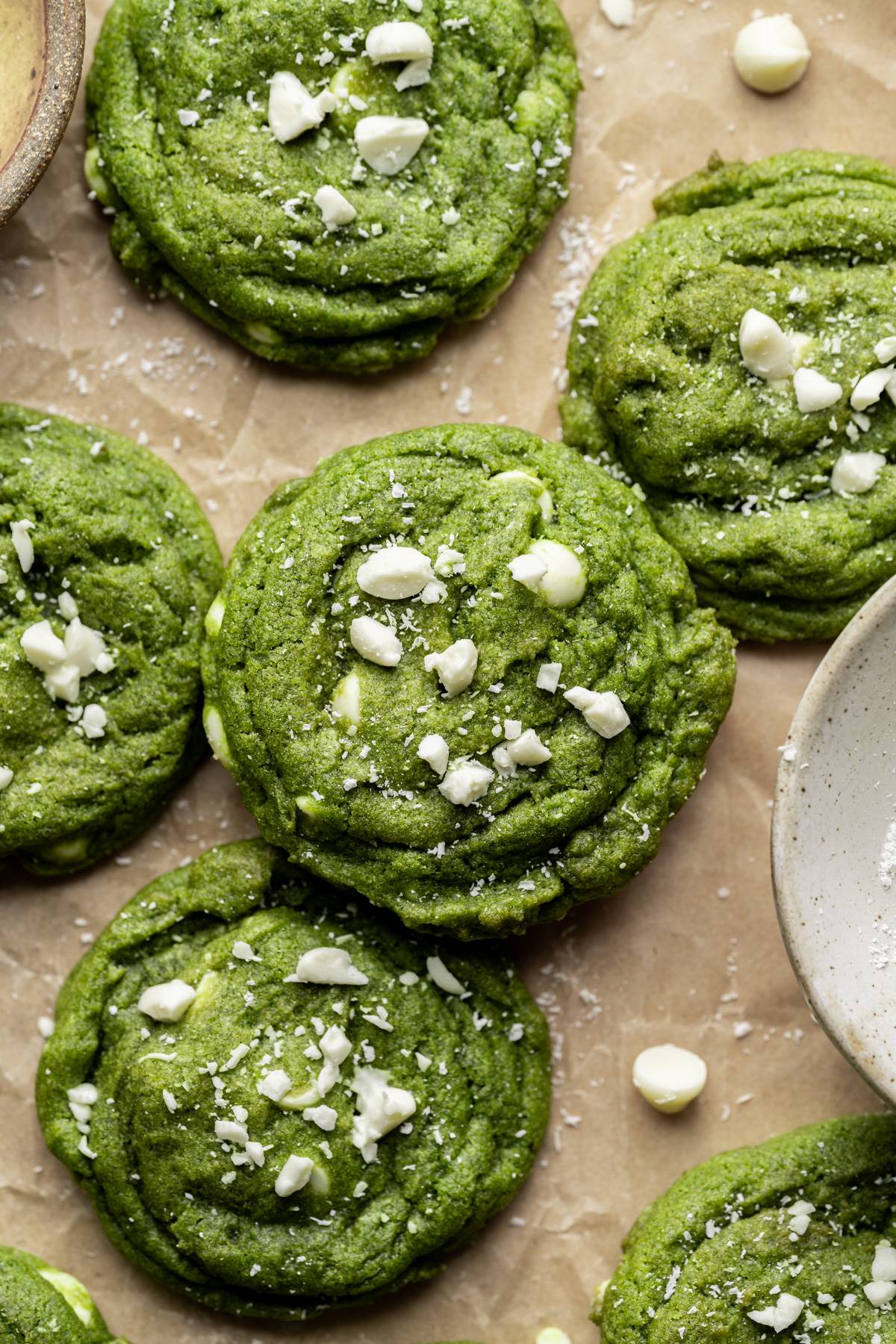 matcha cookies with white chocolate chips.