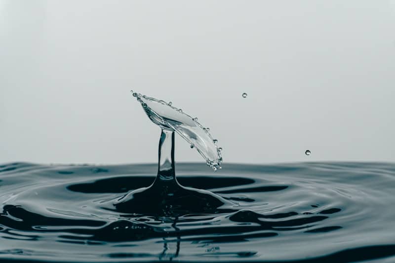 A water droplet forms a unique crown shape.
