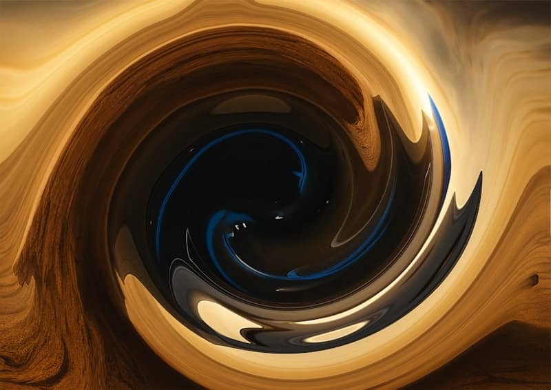 Abstract swirl of brown, black, and blue colors.