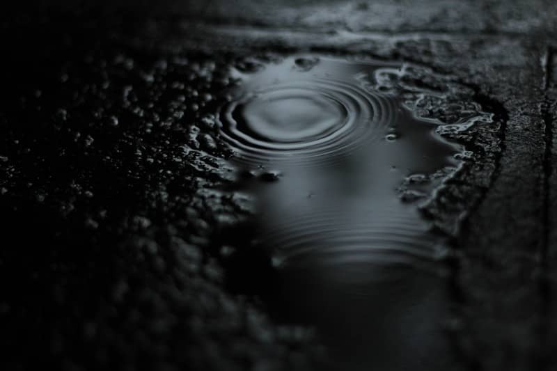 Ripples form in a puddle after rainfall.