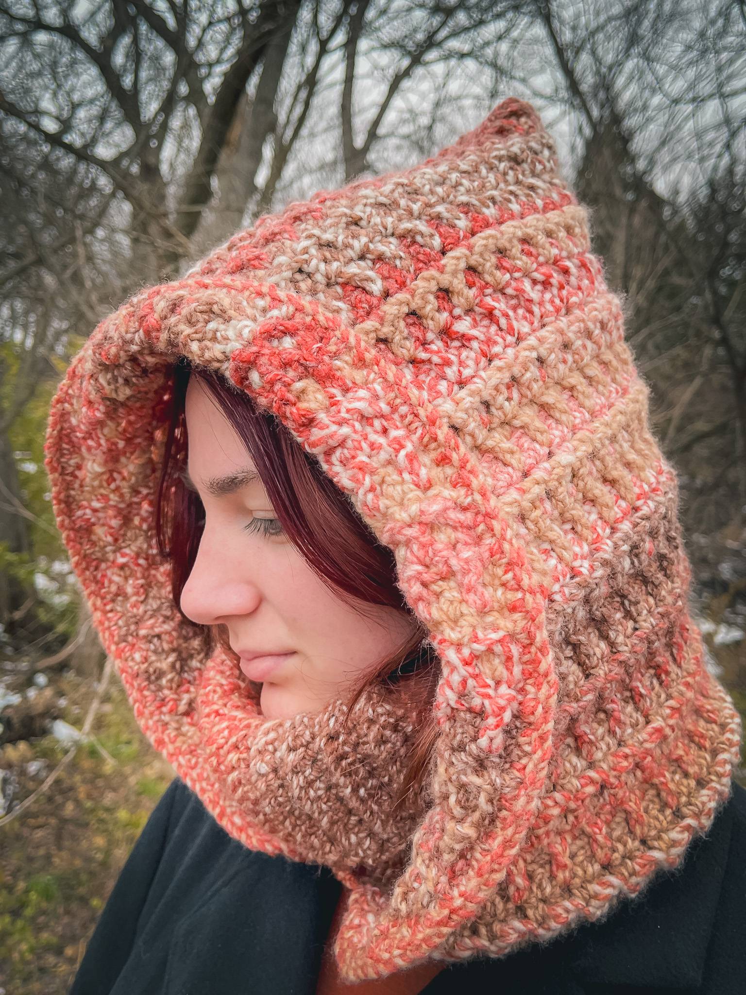 Crochet hooded cowl pattern