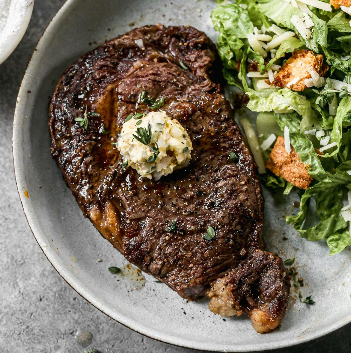 Air Fryer Steak with Herb Butter