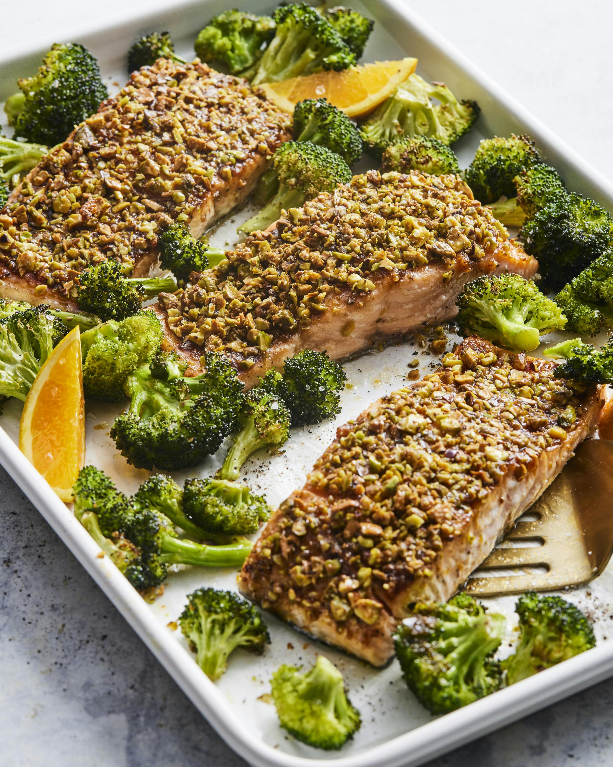 Sheet Pan Pistachio Salmon with Broccoli