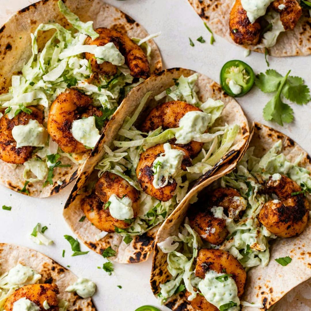 Shrimp Tacos with Creamy Taco Slaw