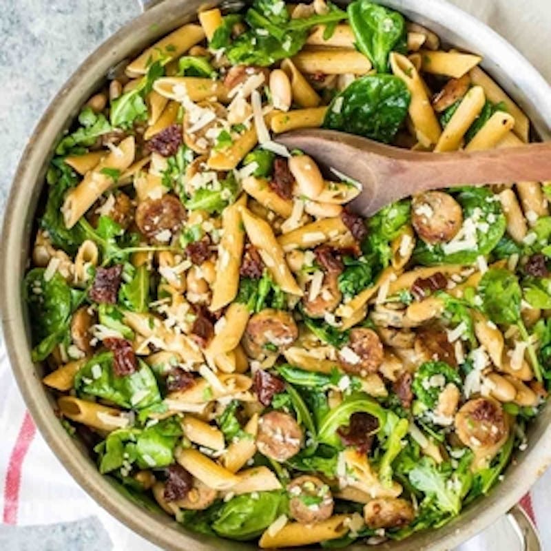 Sun Dried Tomato Pasta with Sausage and Spinach