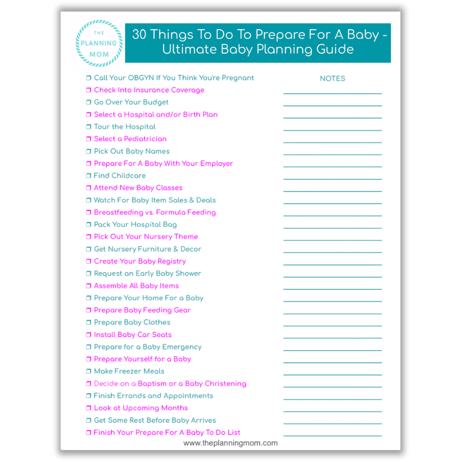 preparation list for a new baby