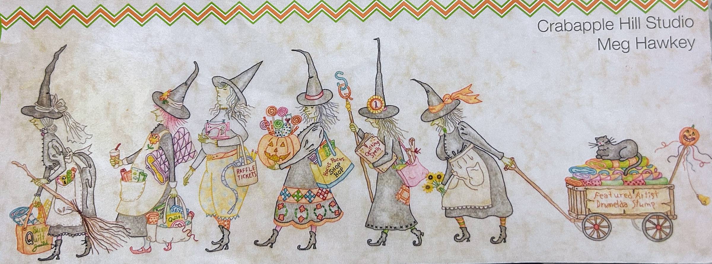 Panel 1 from The Mystery of the Salem Witches Quilt Guild pattern by Meg Hawkey at Crabapple Hill Studio.