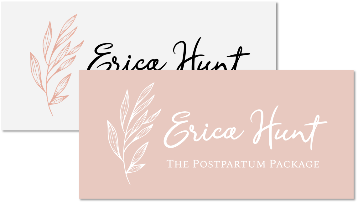 logo with cursive text and a light pink plant graphic