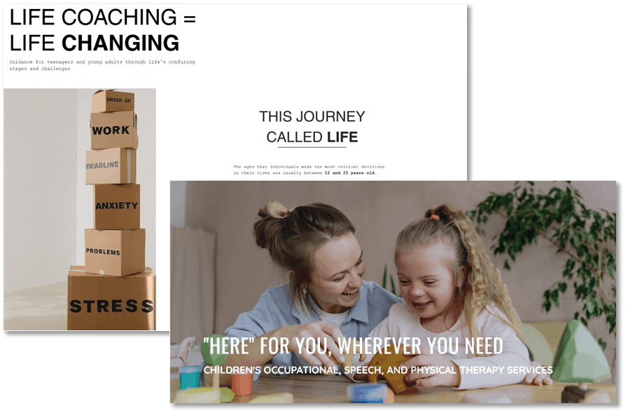a website for life coaching and a website for children's therapy
