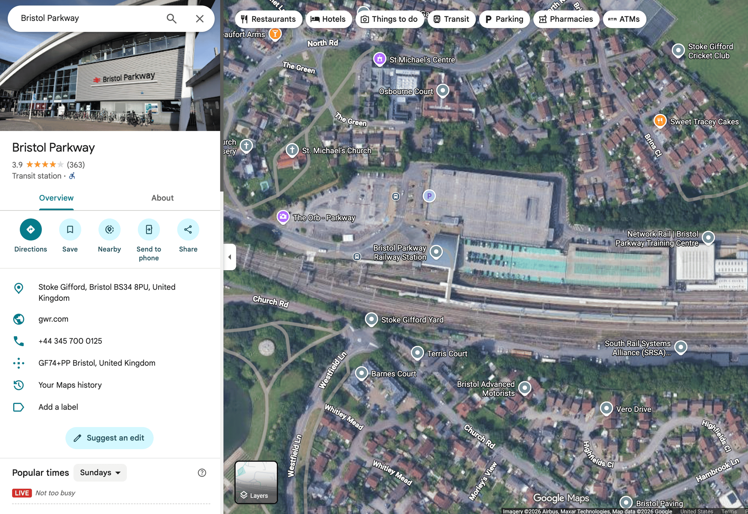 Google Maps page of the Bristol car park 