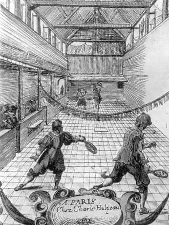 A 17th century drawing of a jeu de paume game in France