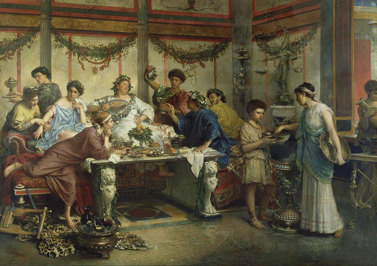 A painting of a Roman feast