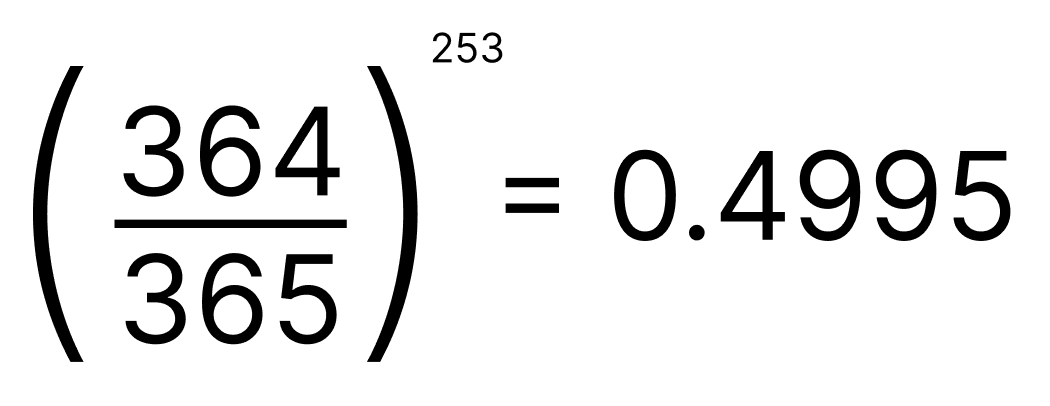 (364/365)^253=0.4995