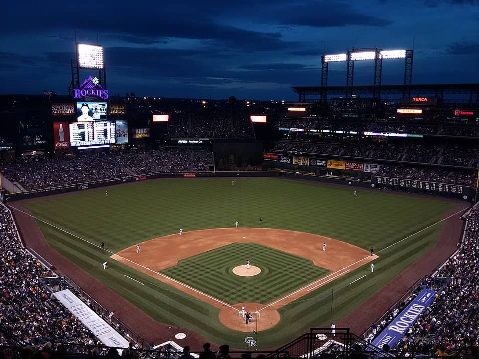 Denver Coors Baseball field at night