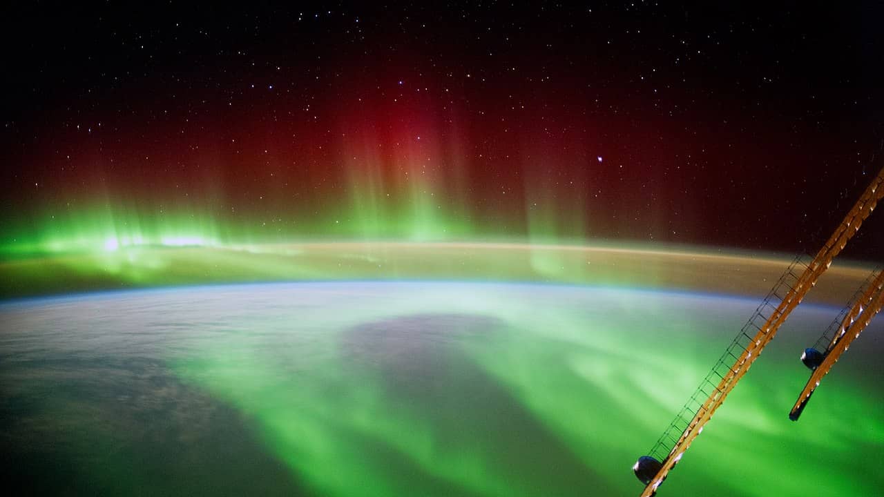 Image of the aurora borealis effect from the thermosphere layer. 
