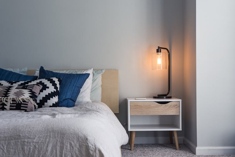 black table lamp on nightstand