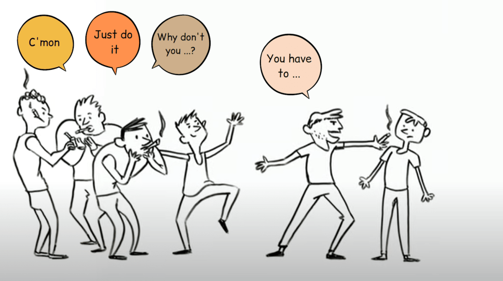 cartoon showing peer pressure