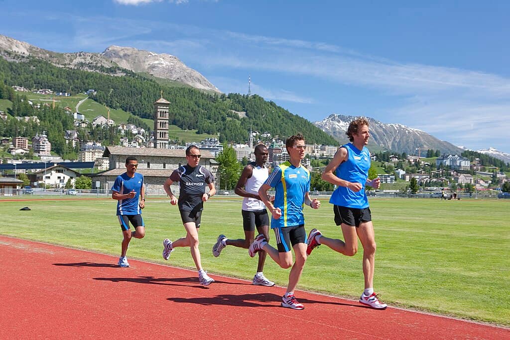 Runners training at the Swiss Olympics training base