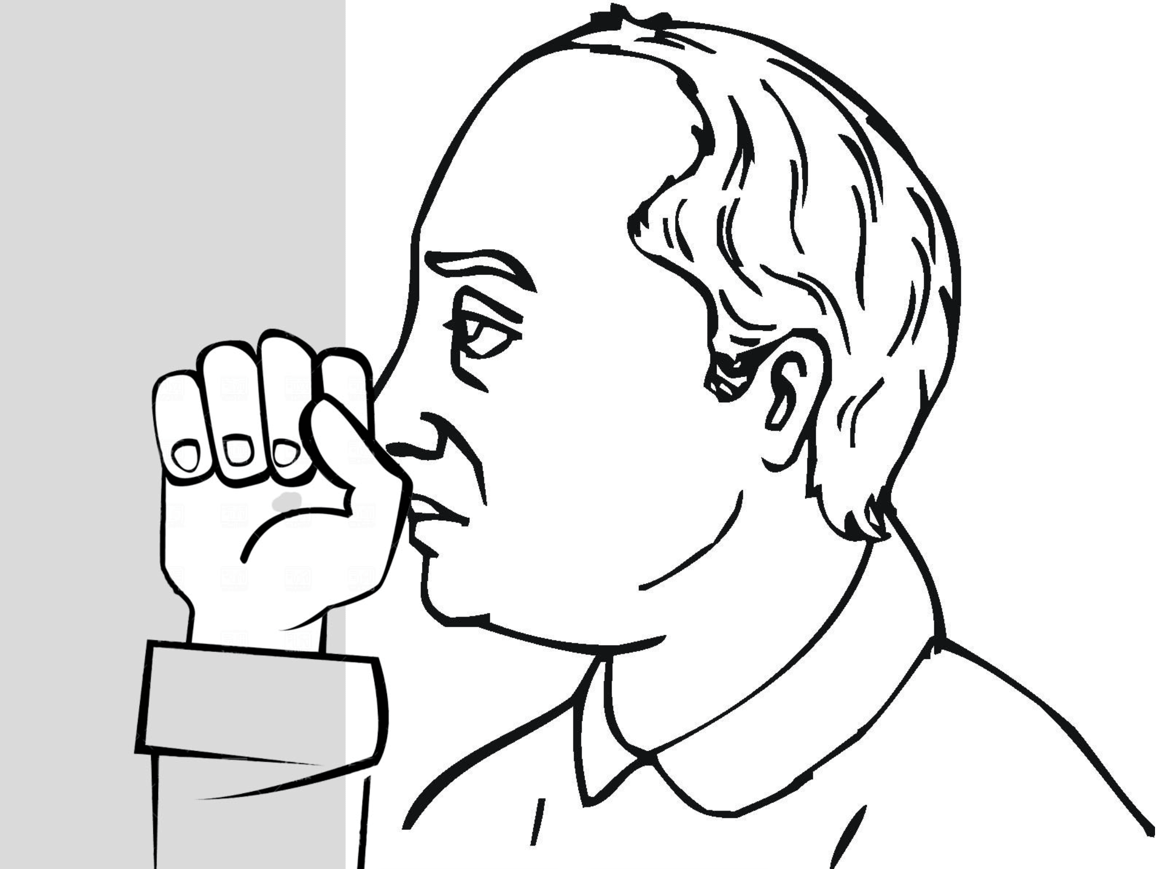 Diagram of a man holding a fist in front of his nose 