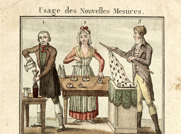 An 1800 PSA informing the French public about the newly legalized switch to metric measurements. 