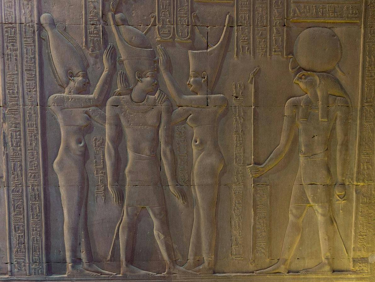 Kom Ombo Temple sculpture showing the Coronation of Pharaoh Ptolemy IX