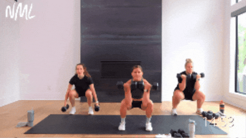 three women performing a deadlift, clean and lunge in a full body workout