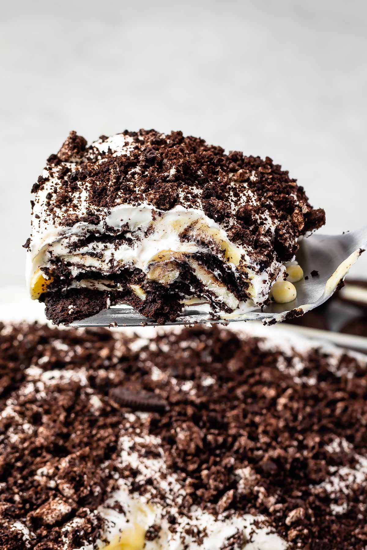slice of oreo lush on spatula