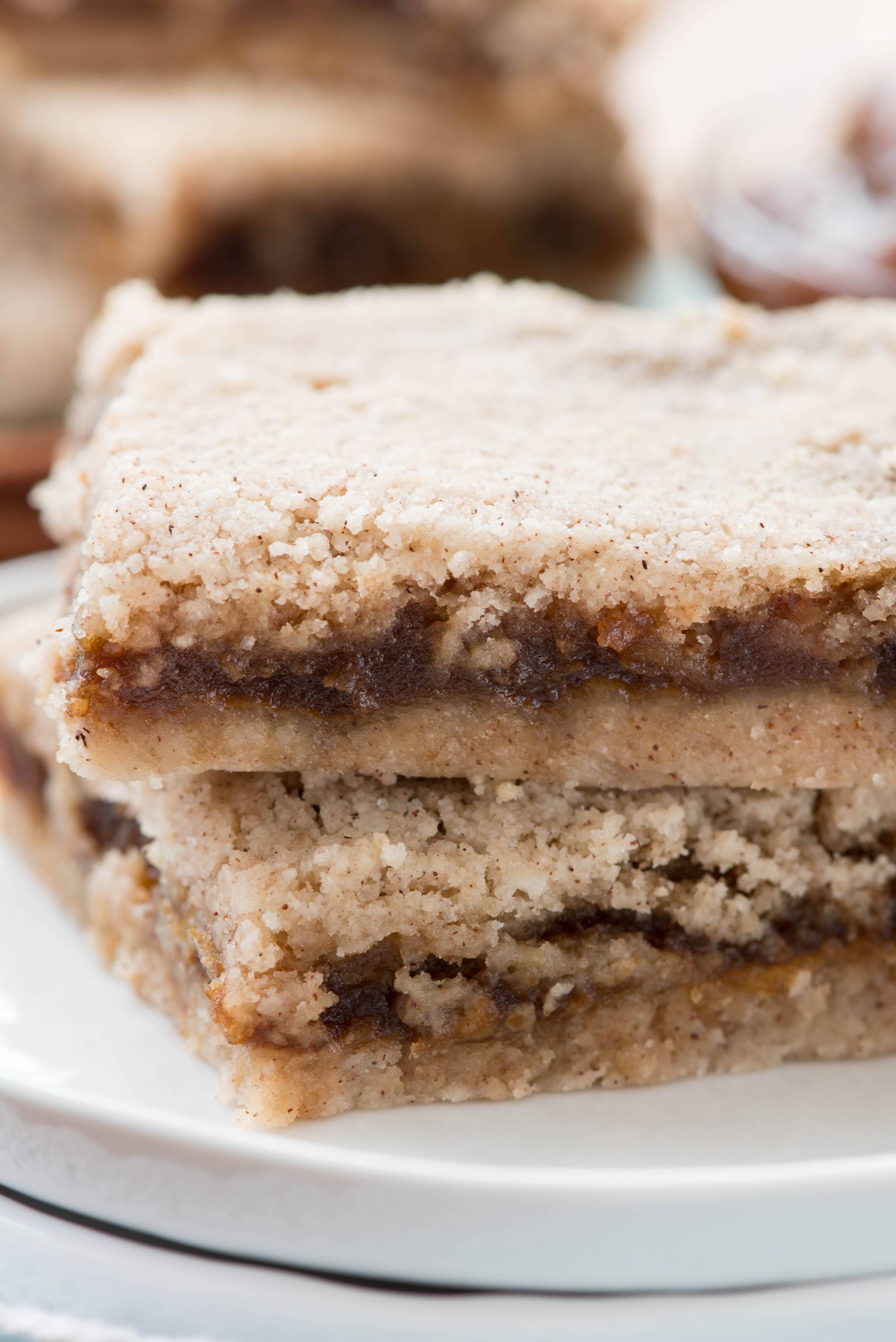 stacked bars on a white plate.