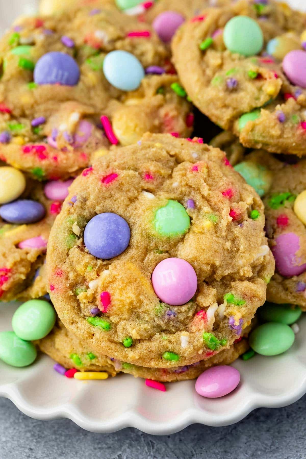 cookies with green and pink and purple candy baked in. 