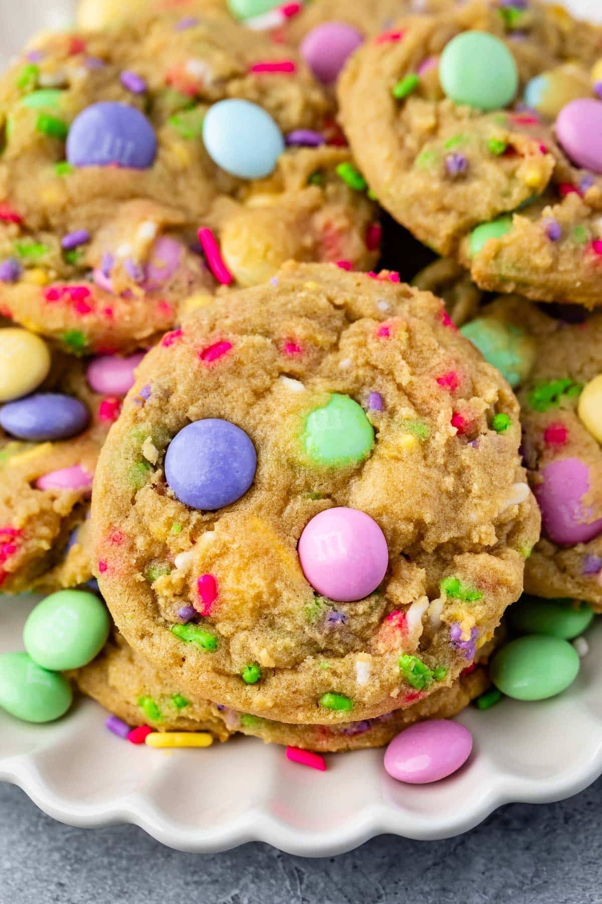 cookies with green and pink and purple candy baked in. 