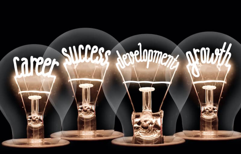 light bulbs with career-related words written in them