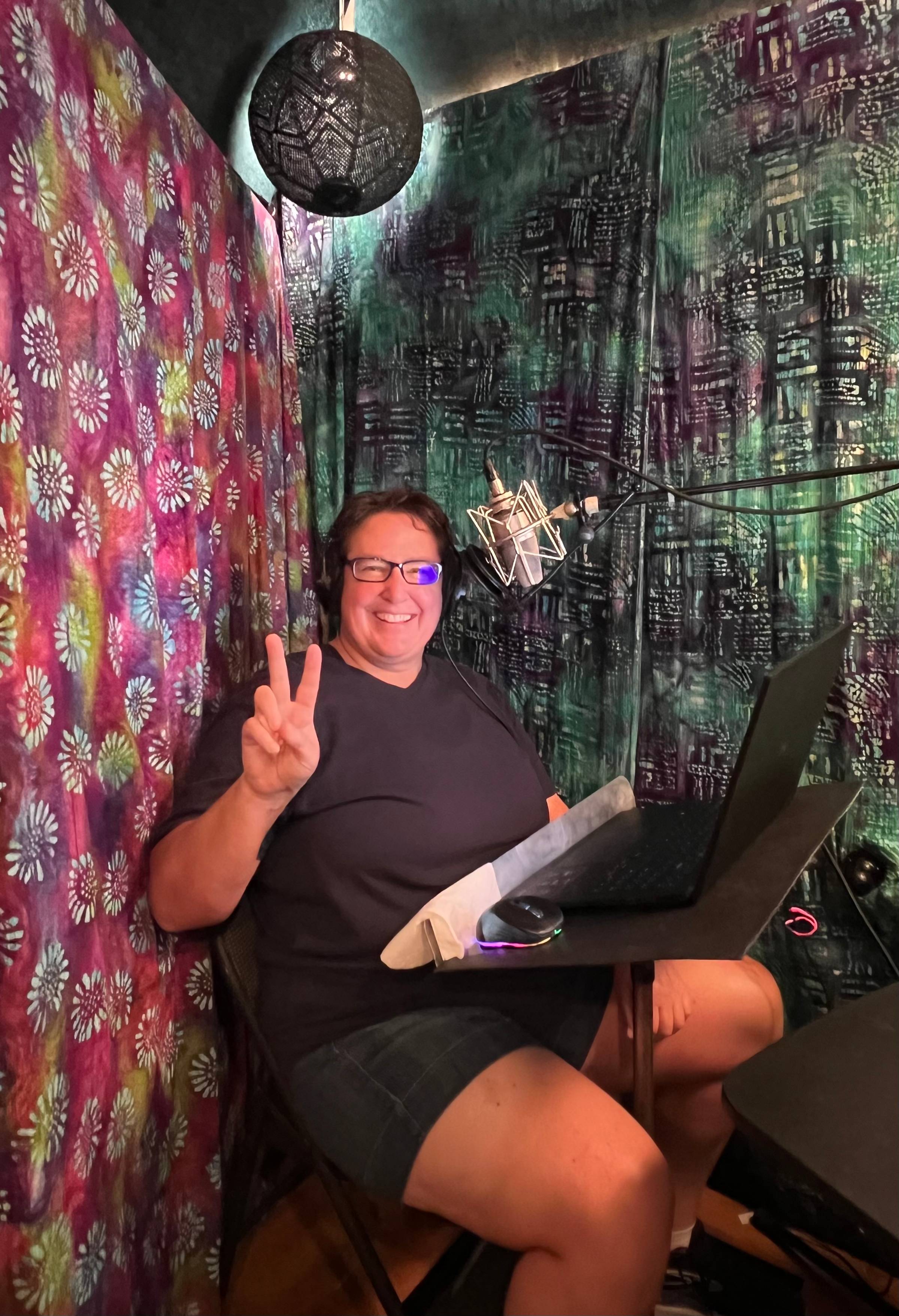 Shawn at music studio recording audiobook