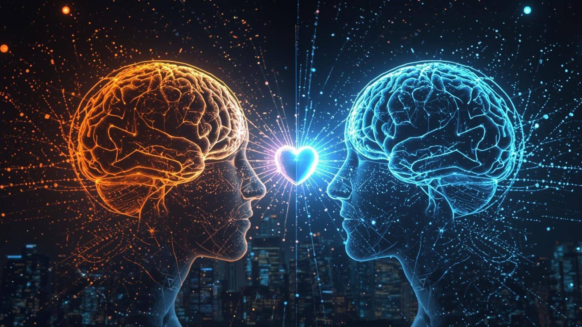 Two images of brains with heart in between