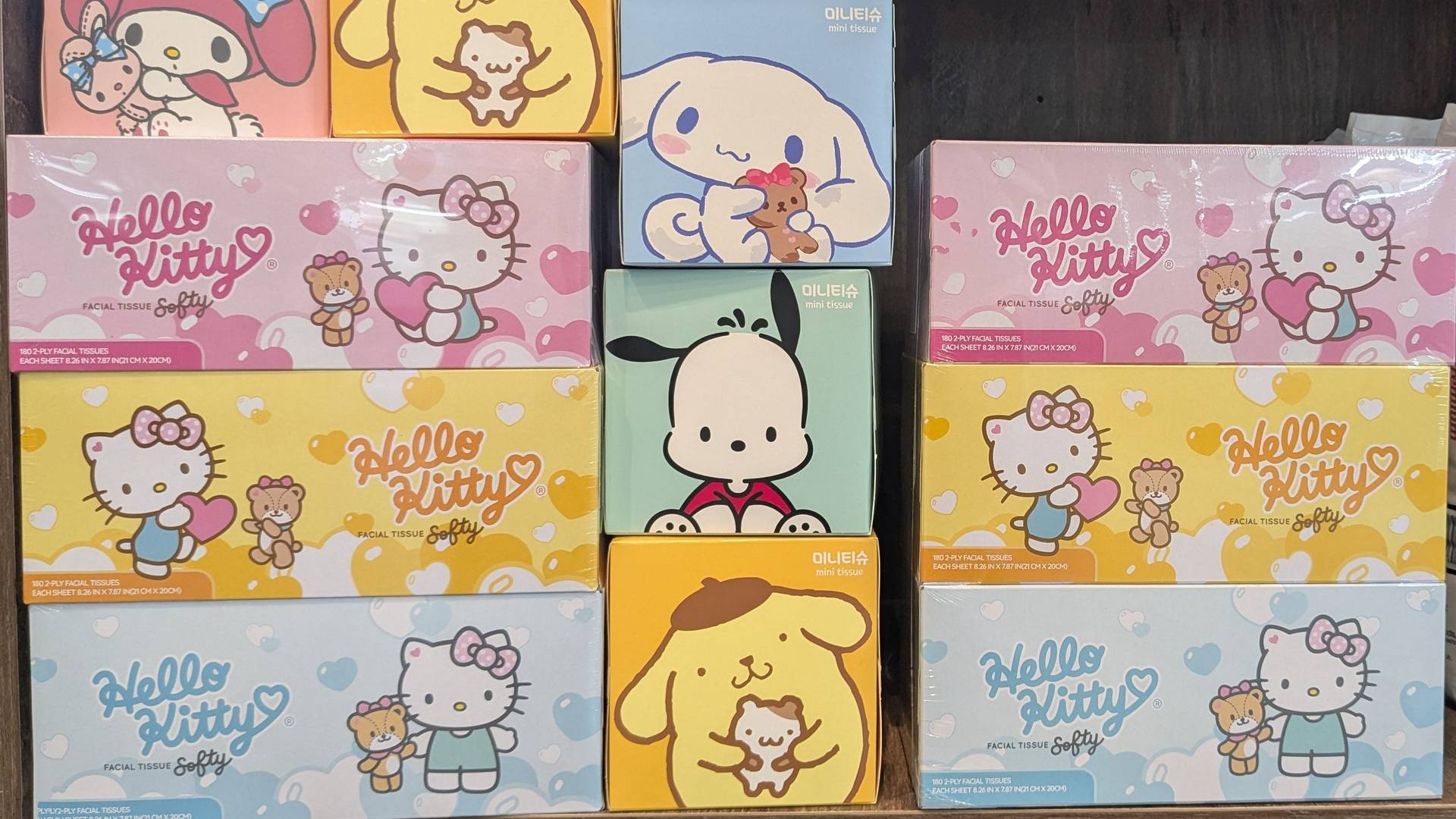 Kawaii facial tissues - Hello Kitty, My Melody, Pochacco, Cinnamoroll, Pompompurin - sold by Chillax Eatery & Mart