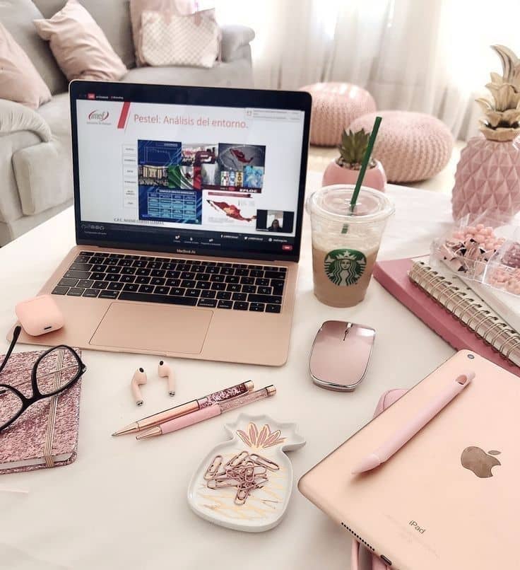 Pink office setup