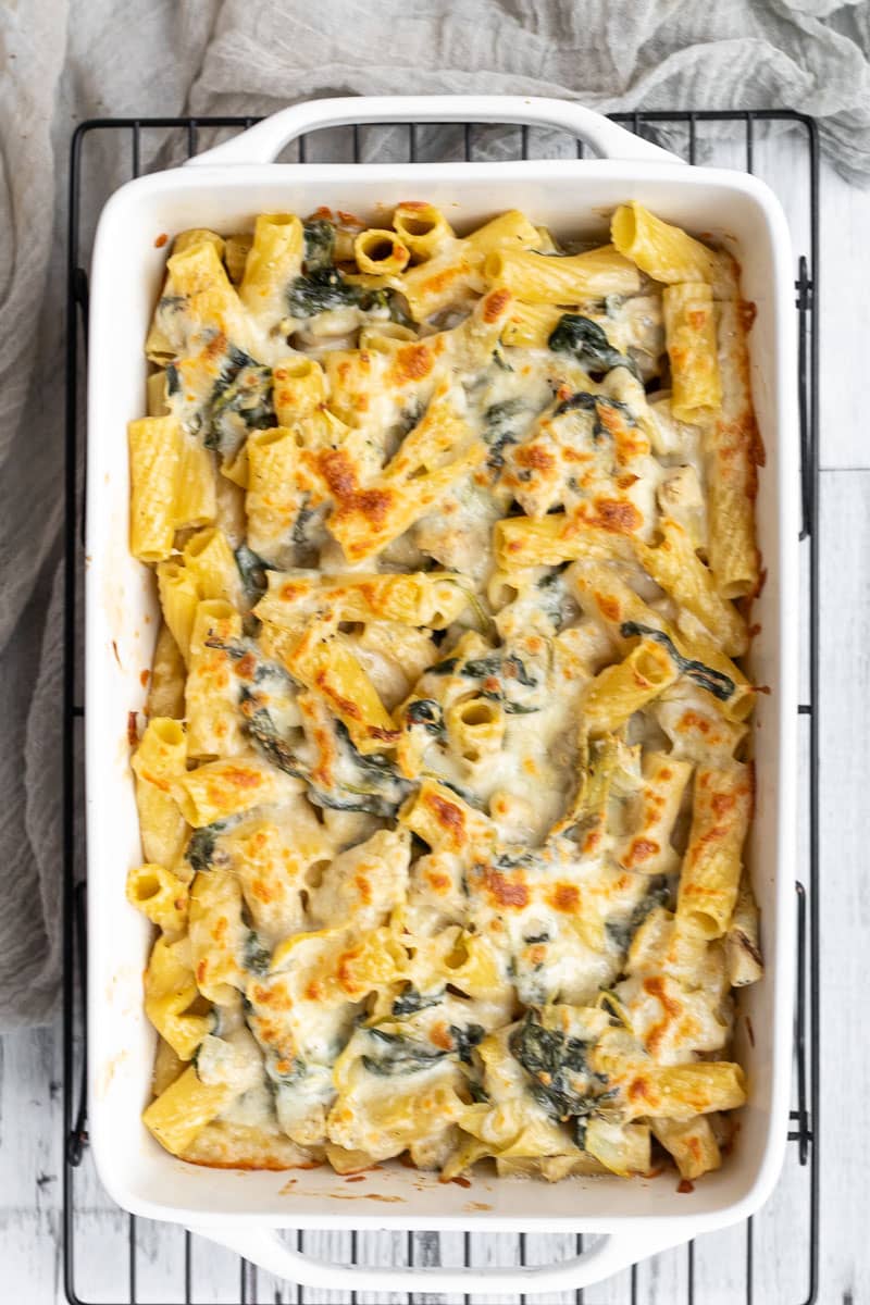 spinach artichoke pasta bake.