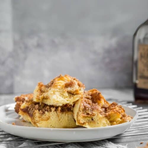 french toast casserole on a plate.