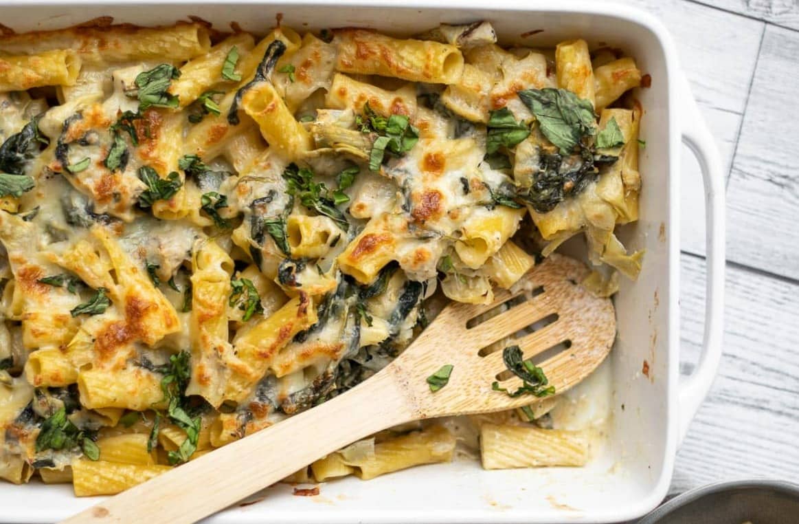 spinach artichoke pasta bake.