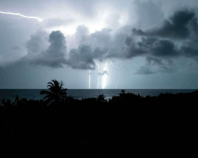 Tropical storm with thunder and lightning