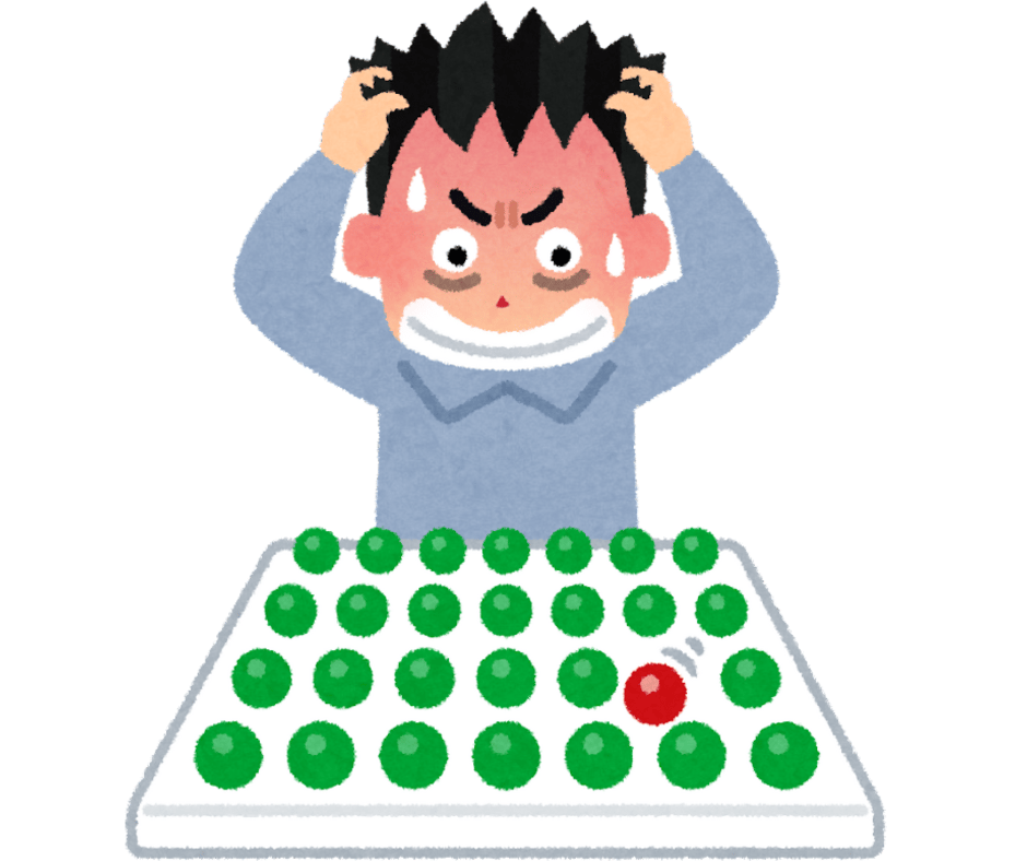 Little boy with green balls perfectly lined up except one red ball.
