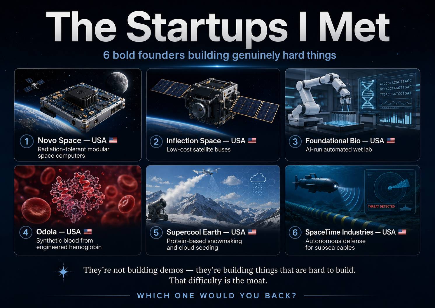 Space computers, synthetic blood, snow grown from protein — my deep-tech picks from the last two months.