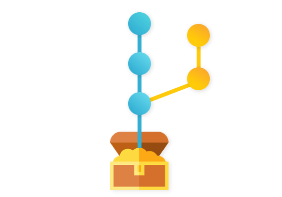 Graphical representation of the Git tree appearing from a treasure chest