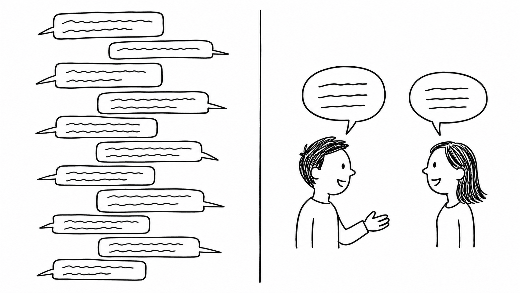 Dozens of online messages vs meeting in person