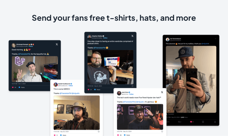 "Send your fans free t-shirts, hats, and more"