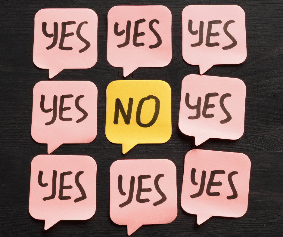 9 text blocks that say Yes, Yes, yes, yes, no, yes, yes, yes, yes.