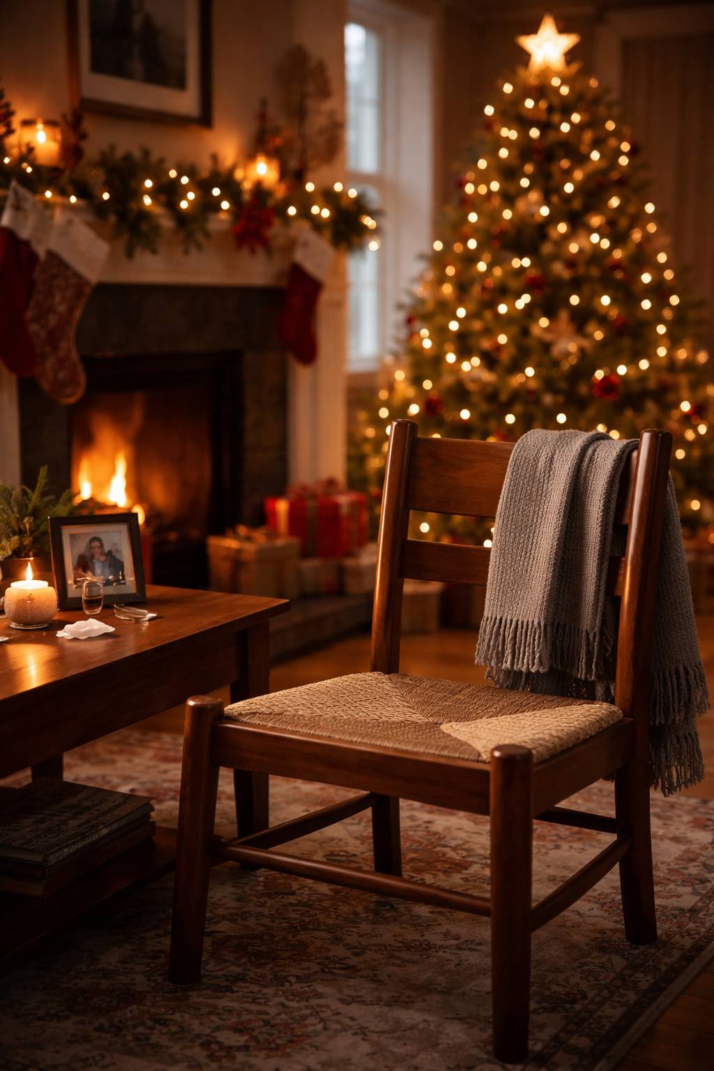 An empty chair representing loved ones who have passed. 