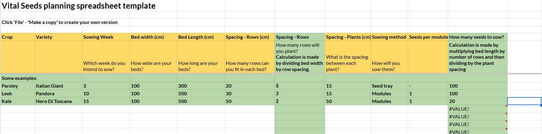 Our seed planning spreadsheet