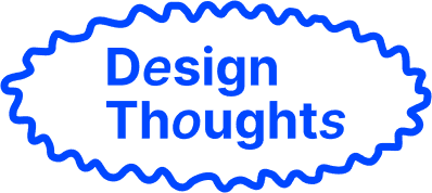 Electric blue logo which says; Design Thoughts