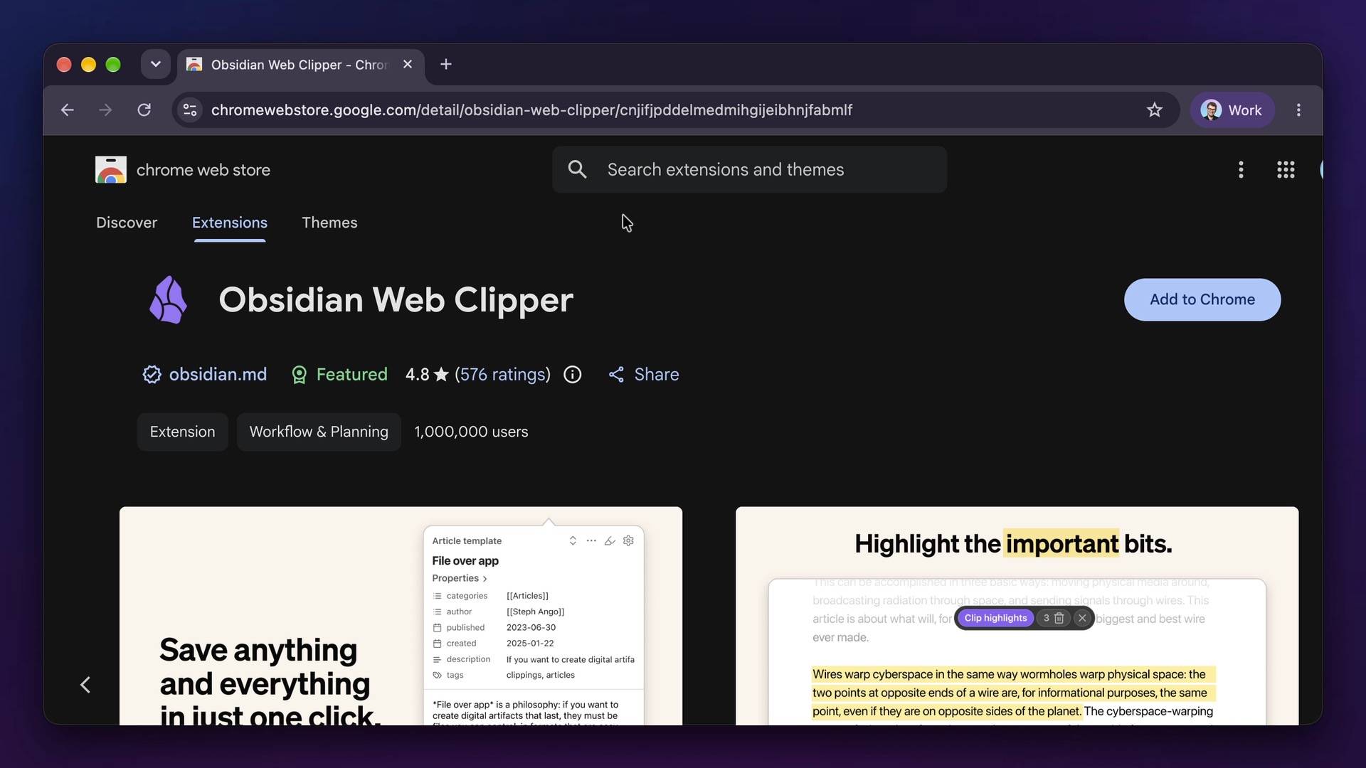 The Obsidian Web Clipper page